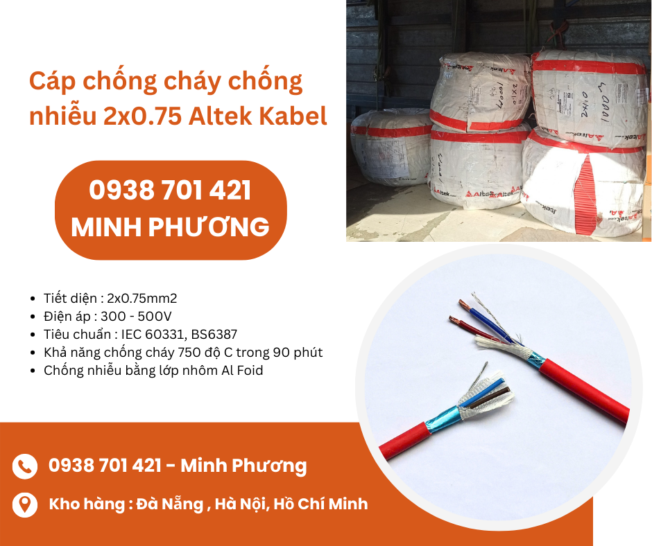 Cáp điện chống cháy chống nhiễu 2x0.75 Altek Kabel sẵn kho Đà Nẵng, Hà Nội, Hồ C